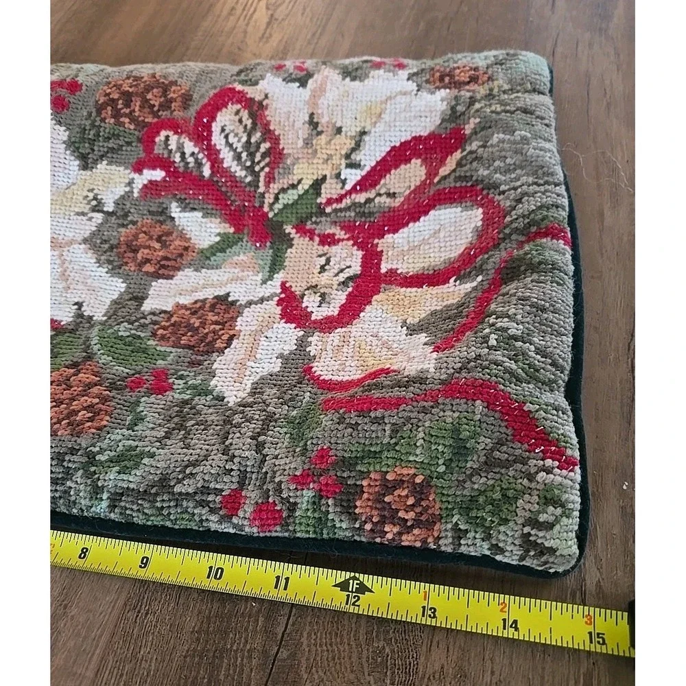 VTG Embroidered Velvet Backed Pointsettia Christmas Pillow (No Insert) 15